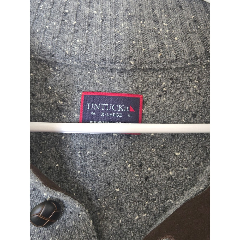 UNTUCKit Mens XL Grey Lambswool Blend Button Mock Neck Donegal Fleck Sweater - Picture 2 of 3